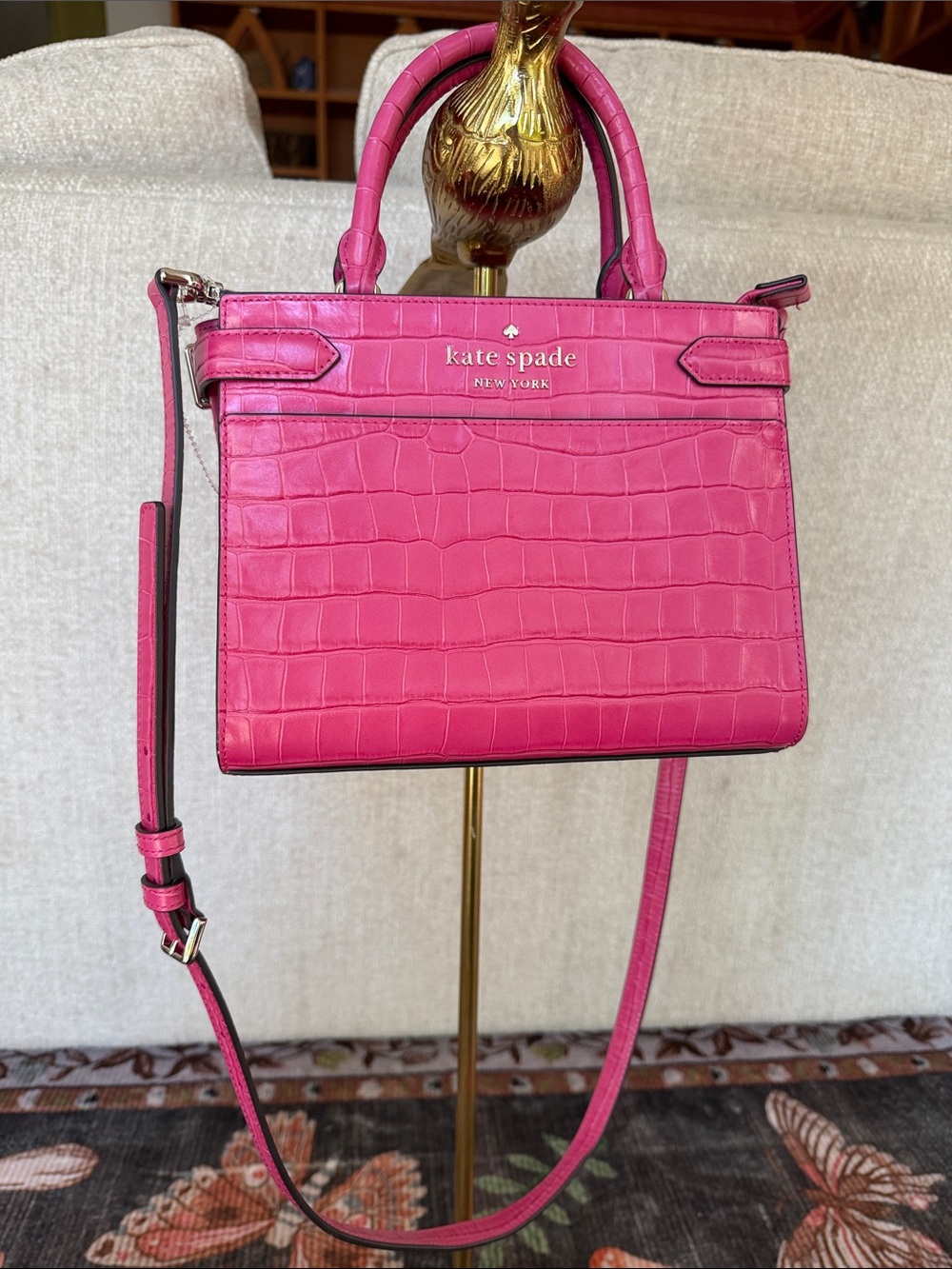 Kate ♠️ Spade Pink Croc-Embossed Satchel Convertible Crossbody NWOT